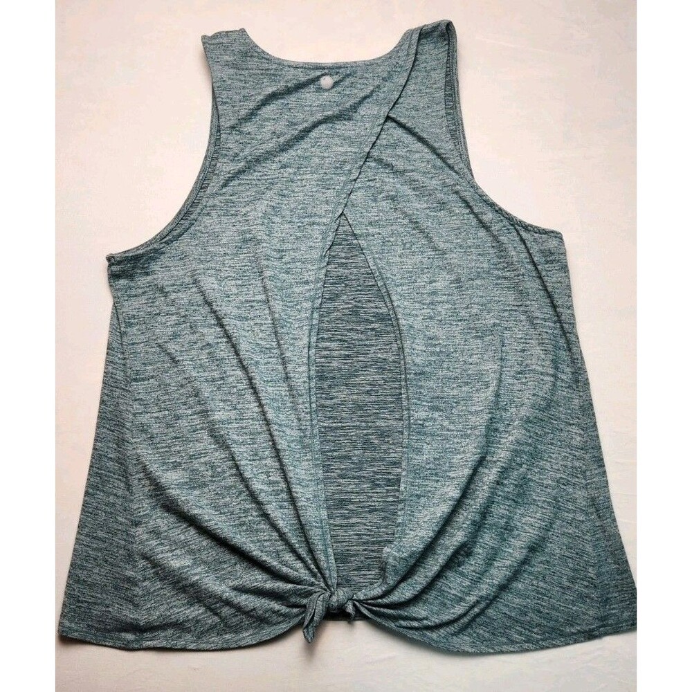 Yogalicious Tank Top Womens Large Blue Racer Open Tie Back Oversize Sleeveless